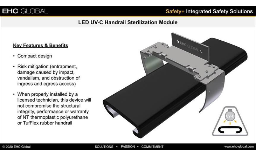 LED UV-C handrail sterilization solution — EHC GLOBAL